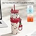 SDGA+ 24 oz Stainless Steel Tumbler with Lid and Straw, Insulated Water Bottle Leak Proof for Hot and Cold, Portable Travel Coffee Mug, Reusable Coffee Cup for Women, Cherry