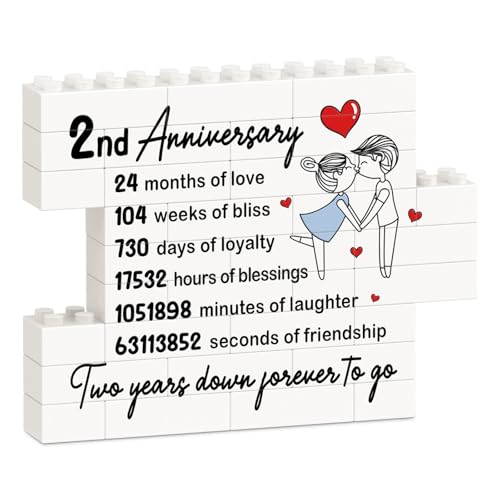 2° anniversario romantico regalo per lui lei – Building Blocks Puzzle Plaque, 2 ° anniversario cotone regali di nozze per marito, moglie, coppia, 2 anni I Love You regalo per lui il suo fidanzato