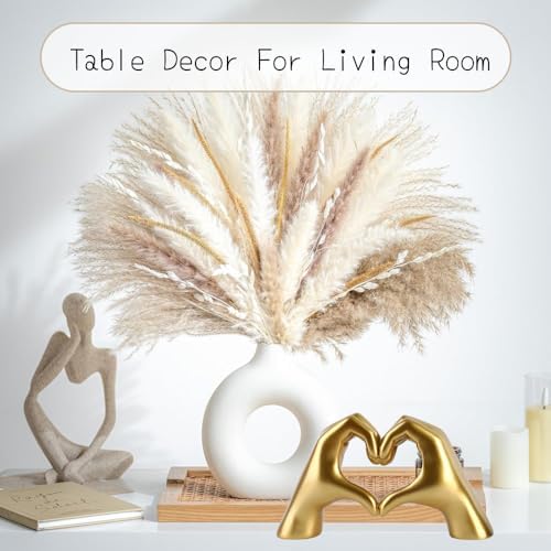 MHOOW Large Gold Heart Hands Sculpture, Resin Modern Love Finger Statue for Bedroom Living Room Table Decor, Gift for Women Anniversary - 4