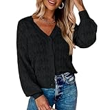  FULUJIDI Strickjacke Pullover Cardigan Damen Stricken Kurz Geschnittenes Pullover Mit V-Ausschnitt Lang Ärmelig Einreihig Häkel Strick Tops XL Schwarz
