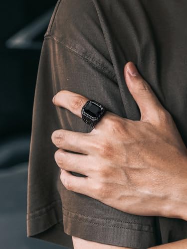 Richsteel Skull Black Onyx Ring for Men Retro X Bone Thumb Band Ring Punk Jewelry Custom Gift for him (Personalized Red/Blue/Green Stone)2