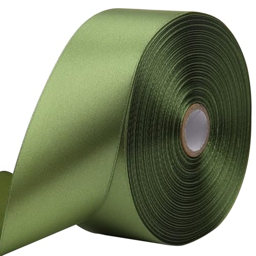 RIUNBB Olive Green Solid Satin Ribbon 1-1/2 Inch 50 Yards Solid Polyester Fabric Ribbon for Gift Wrapping Wedding Christmas Baby Shower Birthday Party Decoration Handmade Immortal Flower Craft