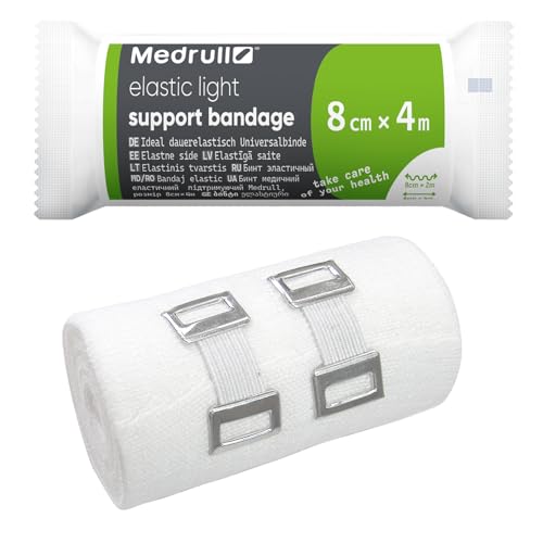 Medrull 2 Stück Dauerelastische Universal Binden 8cm x 4 m Elastic Light BANDAGE - Universalbinde mit 2 Clips - Gedehnt Luftdurchlässig Elastisch 2 Pcs Box
