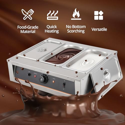 Takywep Chocolate Tempering Machine - 3.3 QT*3 Tanks, 26 Lbs Capacity, Temp Control 86~176?, 1500W Stainless Steel Electric Food Warmer for Chocolate/Milk/Cream Melting