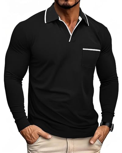PRIVIMIX Polo Homme Manches Longues Chemise Col V Tshirt...