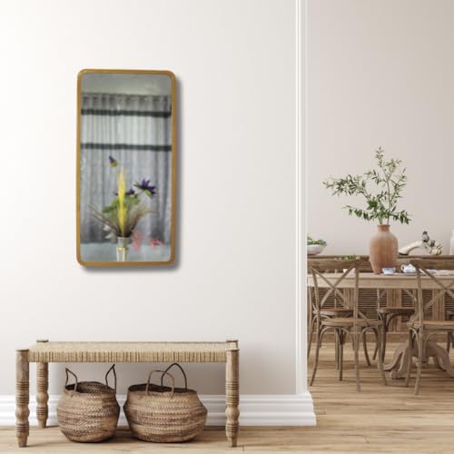 Image of Quality Glass Modern Elegance Rectangular Wall-Mounted Mirror Metal Framed Wall Mirror Bathroom Mirror Living Room Mirror Home Decor Mirror 18 x 36 Inches Golden MF 98