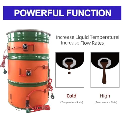 Manta calefactora, Calentador eléctrico para bidones metálicos - Cinturón Calefactor de Silicona con termostato Ajustable Calentar Miel, Aceite y Cubos - Diseño Duradero y FL