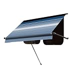 Carefree IF0608E62/ICJV01 Ocean Blue Dune Stripe 6' RV SL Standard Vinyl Window Awning, Black Arms-Choose Options