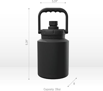 Asobu Mini Stainless Steel Double Walled Vacuum Insulated 33 Ounce Jug With Full Hand Easy Carry Handle and Pop Up Straw (Black)