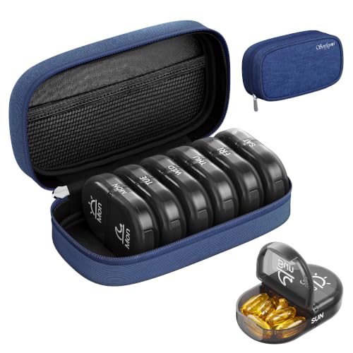 Image of Serfeymi Weekly Travel Pill Organizer 2 Times a Day AM PM Black Pill Box