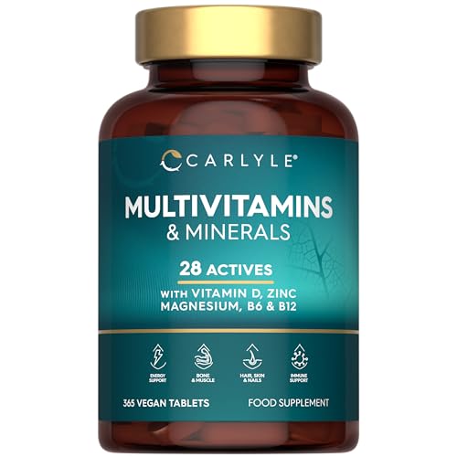 Multivitamin Tablets for Women and Men | 365 Count | 28 Essential Nutrients Including Vitamins C, D, B6, B12, Calcium, Zinc and Iron | A-Z Vitamins & Minerals | Vegan Supplement | by Carlyle