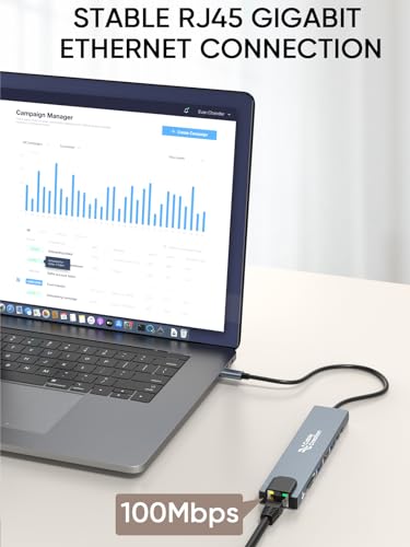 Image of CableCreation 8-in-1 USB C Hub Multiport (Lite Series),Type C Dongle Docking Station,4K@30HZ HDMI,USB A 2.0 /3.0 Ports,USB C 2.0 Ports,100Mbps RJ45 Ethernet,100W PD and SD /TF for iPhone 15 Pro Max