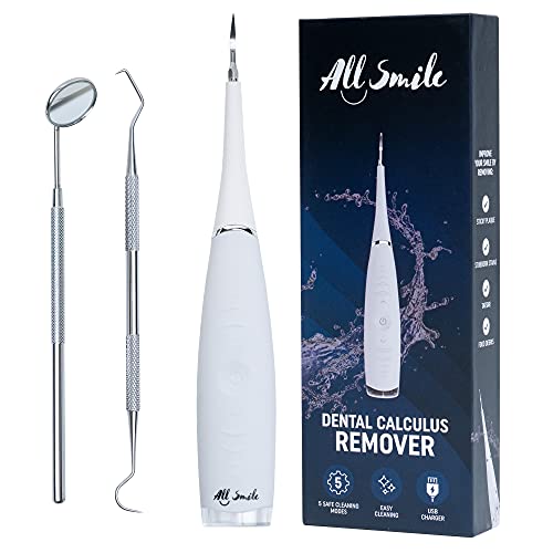All Smile Plaque Remover for Teeth- Ultrasonic Tooth Cleaner Kit- Removes Dental Calculus, Tartar, Stains, Plaque- Adjustable Cleaning- USB Rechargeable- Includes Scraper and Mirror