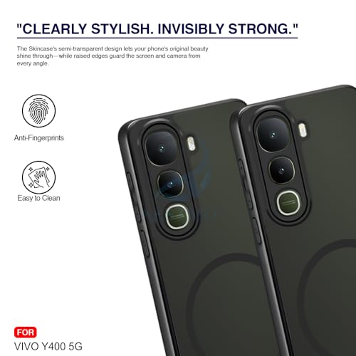 Image of AESTMO Vivo Y400 5G Back Cover | 360 Protection | Matte Frosted Hard Back Translucent | Compatible with MagSafe Accessories for Vivo Y400 5G (MagSafe Matte Hard Black Bumber)