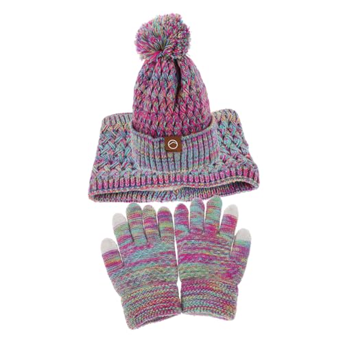 GALPADA Winter Accessory Set for Kids Kids Hat Gloves Scarf Beanie Cap Mitten Gloves Neck Warmer Violet