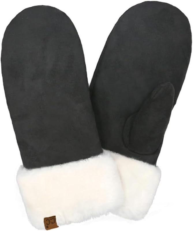 C.C Suede Mitten With Faux Fur Cuff For Women