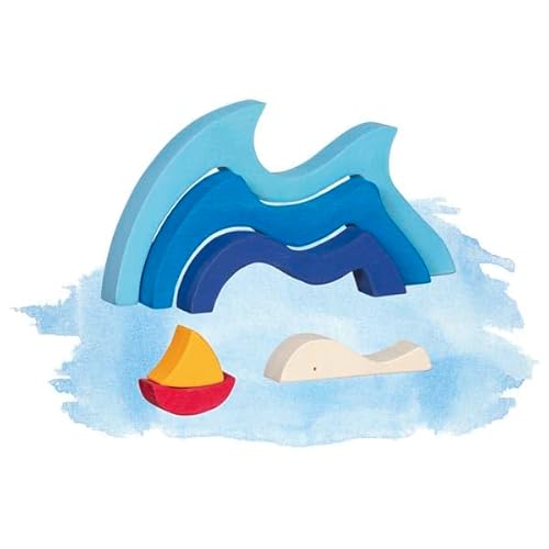 goki Evolution 58317 – Designpuzzle Wellen und Segelboot aus Holz – Stapelspiel zum kreativen Spielen – Made in Europe