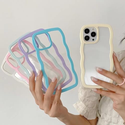 Image of MIDOS Back Cover Compatible with iPhone 14 Pro Max, Cute Curly Wave Frame Clear Case for Girls Women, Transparent Soft Silicone TPU Bumper Shockproof Protective Cover for iPhone 14 Pro Max (Blue)