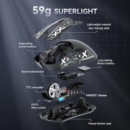 Image of ATTACK SHARK R1 Wireless Gaming Mouse,59g Lightweight Tri-mode BT5.2 /2.4GHz /Wired Computer Mouse, PixArt PAW3311 18K DPI Optical Sensor,Programmable Buttons,Long Battery Life Mice for PC /Mac(Black)