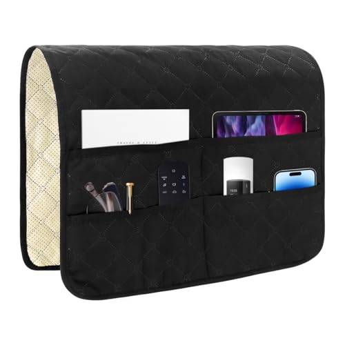 HADEEONG Bedside Caddy for Couch Remote Control Holder Recliner Armrest Organizer Non Slip Sofa Armchair Caddy with 6 Pocket Storage for Magazine, Tablet, Phone, iPad, Black