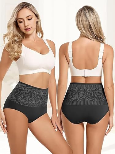 Image of Women's Lace Trim High Waisted Cotton Underwear Full Coverage Ladies Panties Tummy Control Briefs 4 Pack