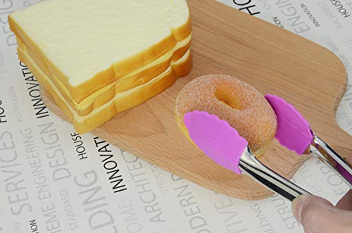 Image of HINMAY 7-Inch Stainless Steel Tongs with Silicone Tips, Set of 3 (Purple)