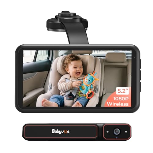 Wireless Baby Car Camera Babyvue BV6 1080P HD Baby Car Monitor with Suction Cup Mount 5.2 IPS Screen Auto IR Night Vision 3X Zoom Easy Setup Car Seat Camera for Rear-Facing Baby Kids