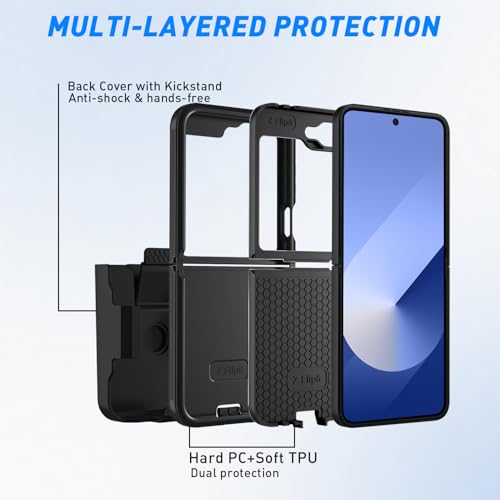 Image of for Defender Samsung Galaxy Z Flip 6 Case with Clip Holster, 2 Layers of Sturdy, Heavy Duty Phone Case Samsung Z Flip 6 Black