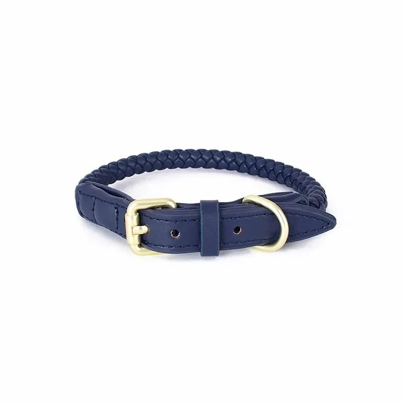 Collier pour chien en cuir anti-traction et durable bleu M