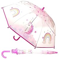 A2Z Kids Girls POE Dome Umbrella Ultra Windproof and Water Resistant Dome Brolly Kids Transparent School Umbrella 8 Panel Classic Compact Brolly Assorted Designs Outdoor Walking Stick Travel Umbrellas