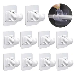 RENVA 4PCS Self Adhesive Curtain Rod Holder, Hook No Drill Brackets Fixing Rod Holder for Bathroom and Kitchen (White, 4)