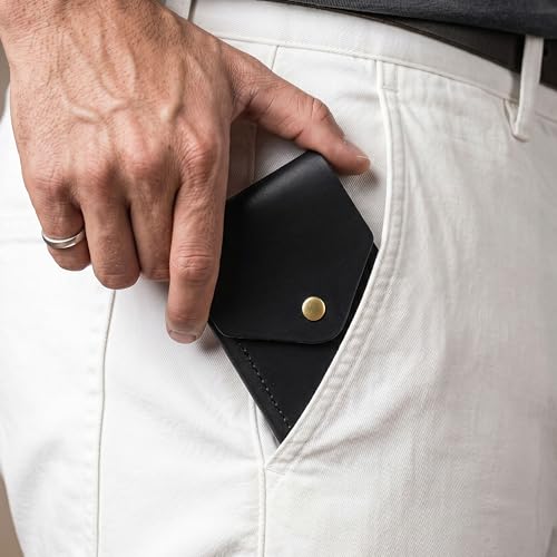 Image of The Wallet Store Flip 2.0 Genuine Leather Vertical Slim Wallet for Men | Easy Quick Card Access | Compact Front Cash Pocket & Button Lock | Minimalist Travel & Daily Carry Wallet (Black)