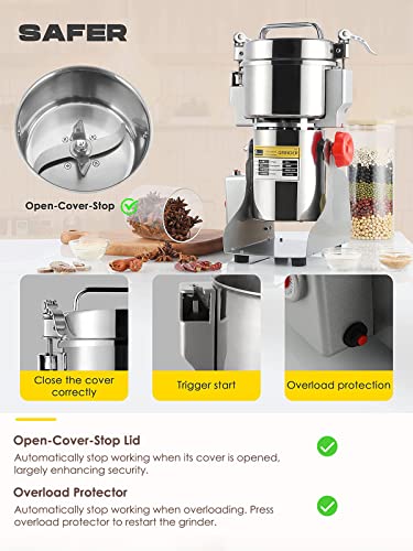 Cgoldenwall 700G Electric Grain Grinder Mill Safety Upgraded 2400W High-Speed Spice Herb Grinder Commercial Superfine Grinding Machine Dry Cereals Pulverizer Ce 110V (700G Swing Type) #TOP2