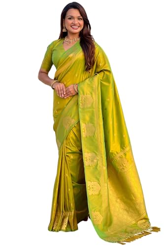 Image of SGF11 Women's Kanjivaram Pure Soft Silk Saree With Unstitched Blouse Piece