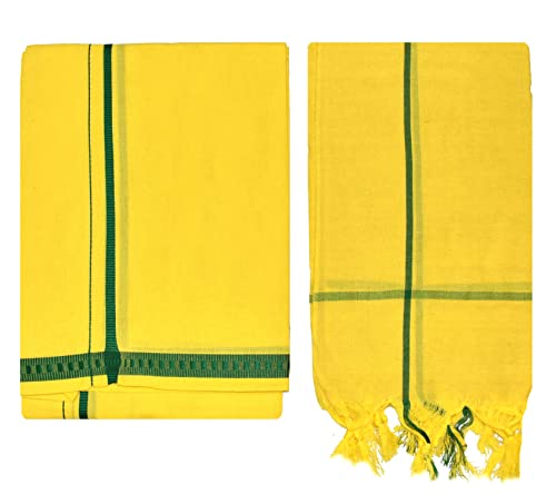 Image of TUNI MANI Men's Polycotton Temple Wear Dhoti with Angavastharam Towel