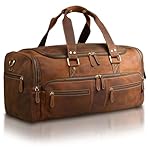 Luxorro Full Grain Leather Duffle Bag for Men | TSA Approved 22x14x9 Carry On Luggage | 22 Inch, 45L Capacity | Overnight Weekender & Travel Duffel | Dark Brown