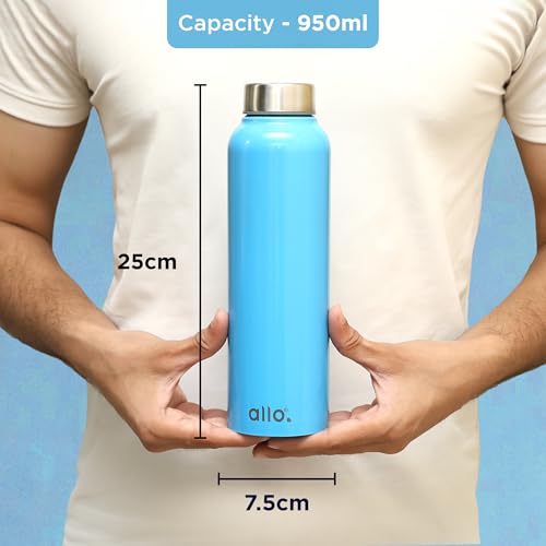 Image of Allo Stainless Steel Water Bottle For Adults, Kids 1 Litre Water Bottles For School, Office, Sports, Gym 1L Water Bottle For Men And Women, Pack Of 2 | Leak Proof & Bpa Free, True Blue Steel Cap
