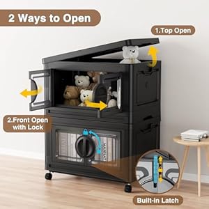 V9 112gal storage bins with lids stackable collapsible storage bins with wheels closet organizers and storage folding plastic cabinet with doors for home office garage 4pack black  urban country home decor