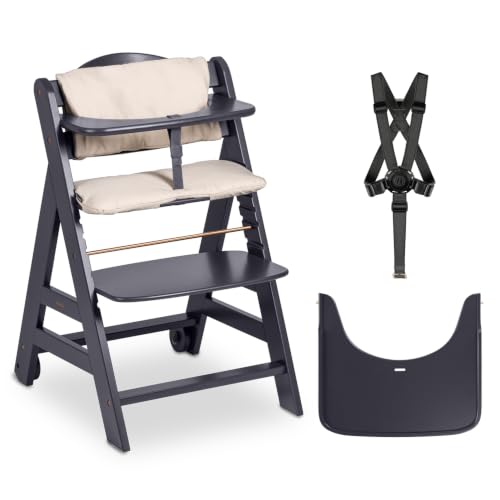 hauck Beta+ Holzhochstuhl Set mit Rädern 6 Monate bis 90 kg, Dark Grey