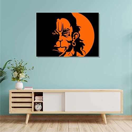 Image of RANGOLI 100% Cotton Stretched Canvas Painting 400 GSM, Framed Lord Hanuman Canvas Abstract Wall Art for Living Room, 3D Paintings for Wall Decor (16 x 23 Inch With Frame)