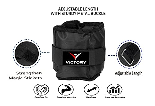 Image of VICTORY Ankle Weights for Legs | Adjustable Leg Weights | Extra Weight for Leg Exercise for Men & Women | Strength Training Weight for Walking, Running, Gym, Physical Therapy, Yoga (Black, 2 Kg)