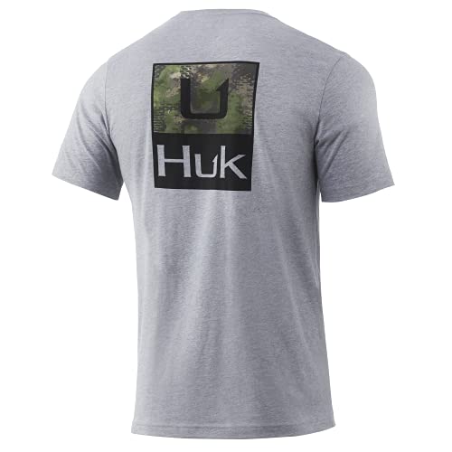 HUK Men's Short Sleeve Tee | Performance Fishing T-Shirt, Huk'd Up Refraction-Sharkskin Heather, X-Large