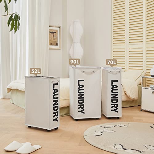Dokehom 29-Inches Enlarged Slim Laundry Basket With Removable Wash Bag On Wheels, Collapsible Rolling Laundry Hamper, Foldable Narrow Corner Clothes Storage Bins (Beige) #TOP7