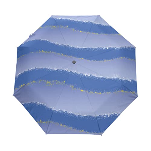 Parapluie pliant coupe-vent et automatique à structure renforcée bleu ondulation