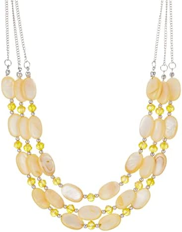 FULU AUTUMN Layered Statement Chunky Necklace for Women Beaded Costume Silver Necklace with Shell Beads Valentines Birthday Gifts for Her