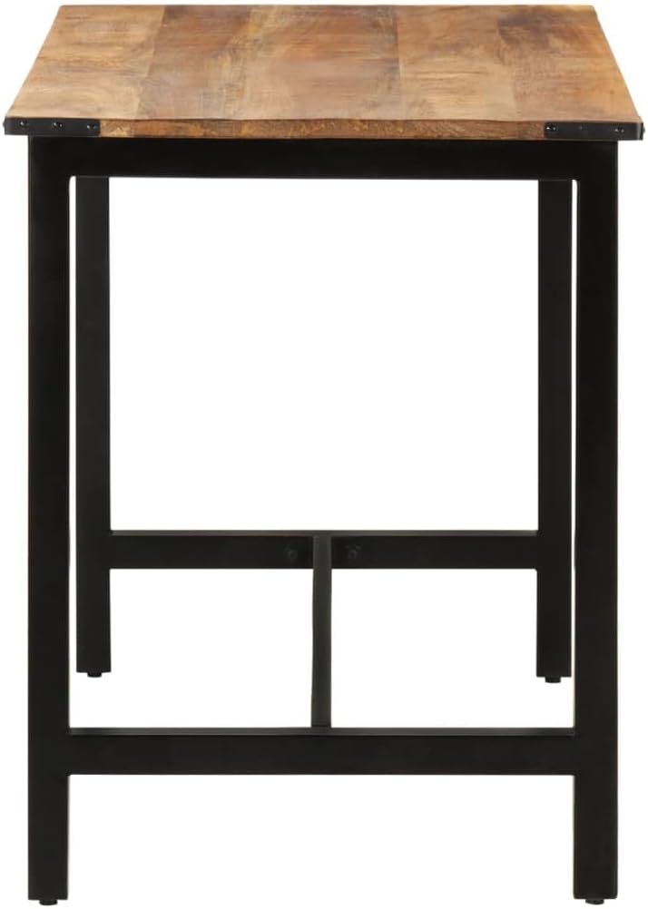 Solid Mango Wood Dining Table with Powder-Coated Iron Frame, Industrial Style Furniture for Kitchen and Dining Room, 4-Person Seating Capacity, Brown and Black Finish,