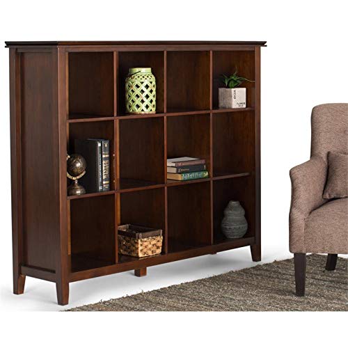 Simplihome Artisan Solid Wood 48 Inch X 57 Inch Transitional 12 Cube Storage In Russet Brown With 12 Shelves, For The Living Room, Study And Office #TOP6
