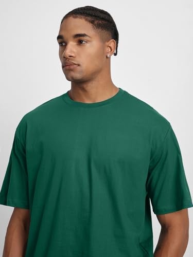 Image of Veirdo Oversized Baggy Fit Drop Shoulder Half Sleeves Round Neck Solid Pure 100% Cotton T-Shirt for Men (Available in White, Black, Mustard, Maroon, Green, Lilac, Navy, Red Color)