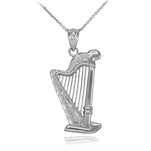 Harp Musical Instrument Sterling Silver Pendant Necklace, 20\"
