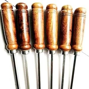 Sona 18 INCH Rod 4 INCH Hardwood HENDLE 4 MM Square Shape Heavy Duty/Kabab Seekh Stainless Steel Barbeque Grilling Stick, for Kebab & PANEER Tikka (Pack of 6 Pieces) (Full Length 22 INCH) (22 INCH)-image-0